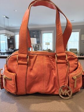 Michael Kors Astrid Large Orange Leather Satchel Bag